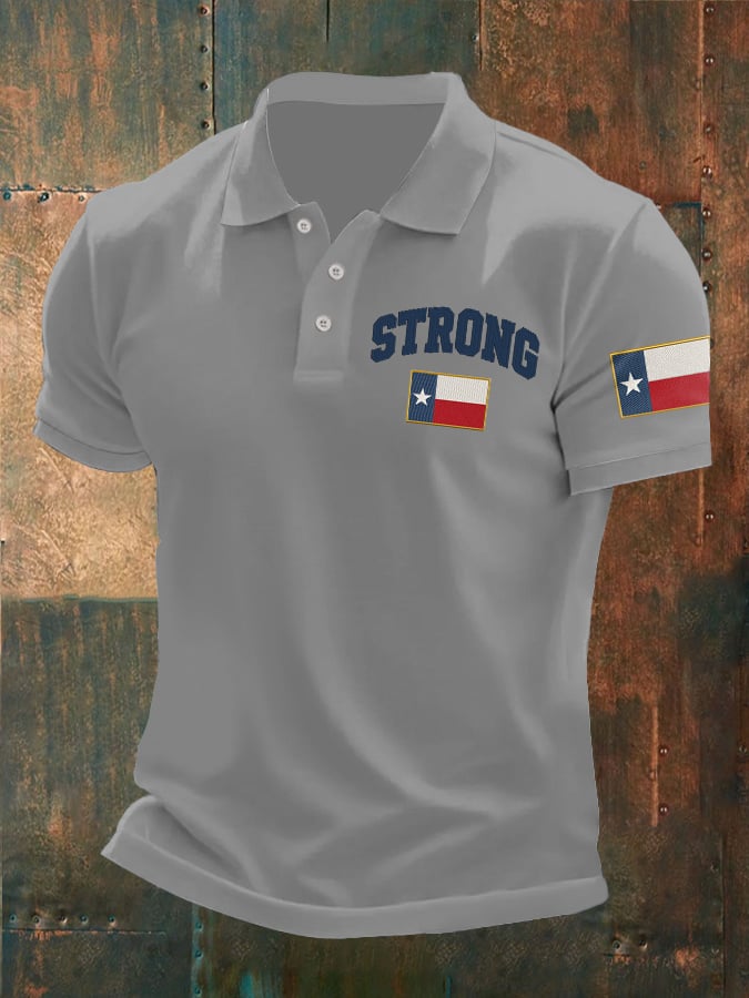 Men's Retro Texas Strong Printed Polo Shirt