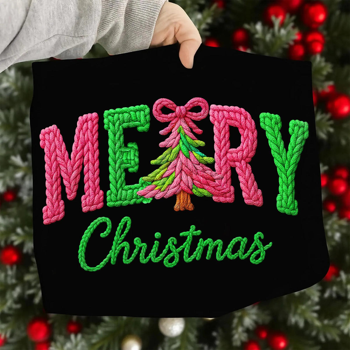 Faux Yarn Merry Christmas Art Print Sweatshirt