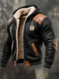Men's Vintage Suede and Leather Hooded Warm Jacket