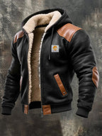 Men's Vintage Suede and Leather Hooded Warm Jacket