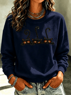 Women's Halloween Cat Print Sweatshirt