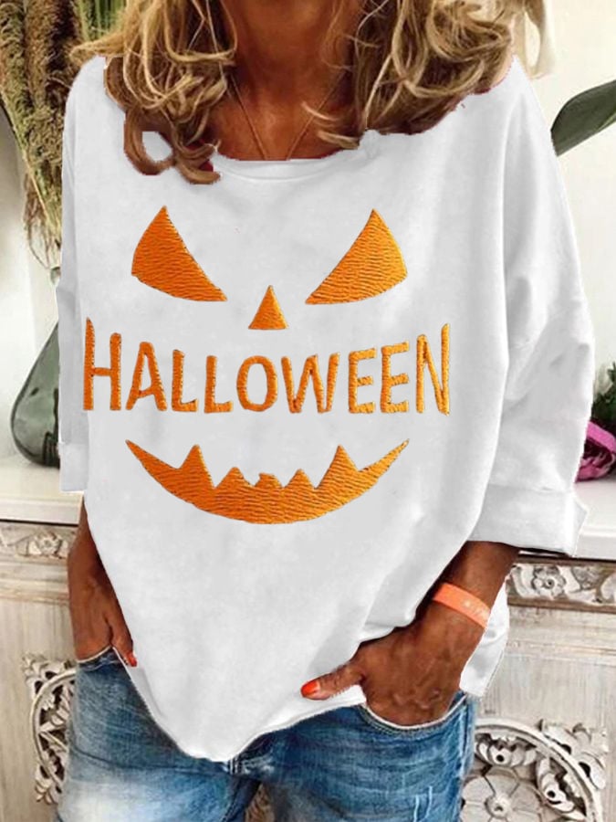 Women'S Halloween Pumpkin Face Sweatshirt