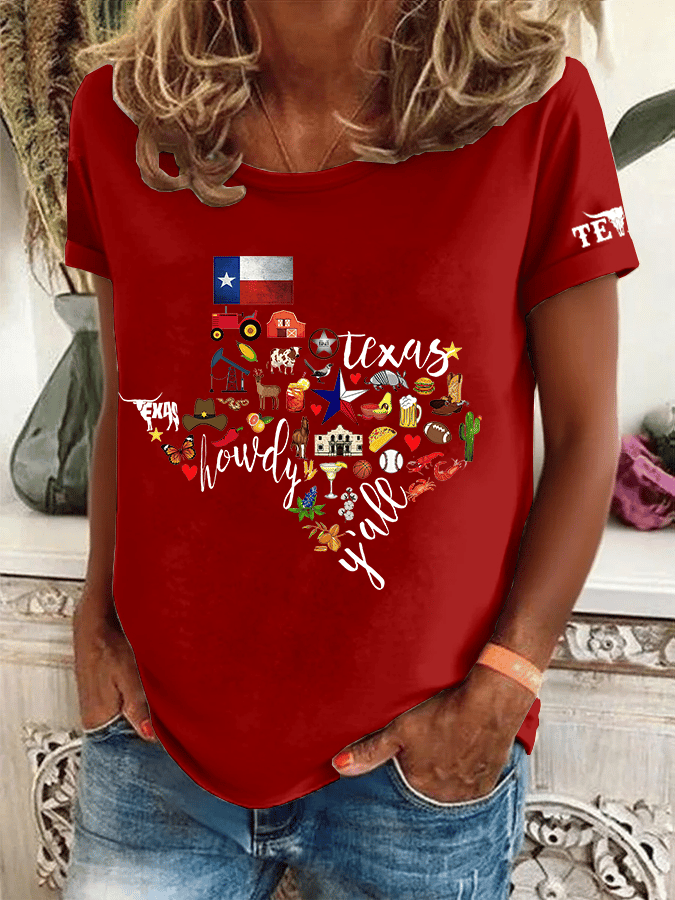 Women's Texas Stronger Than The Storm Print Crew Neck T-Shirt
