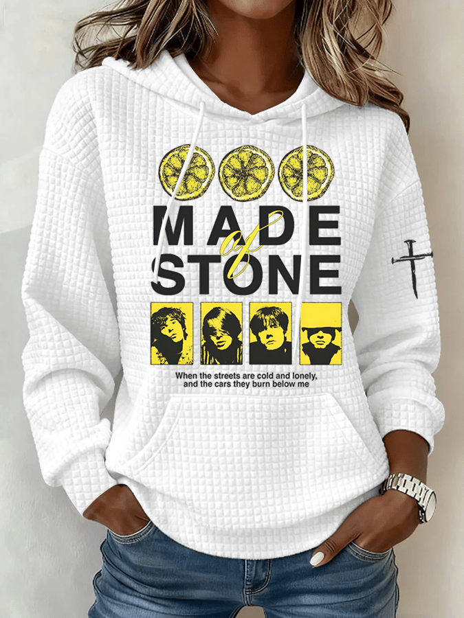 Women's Music Print Waffle Fabric Hoodie