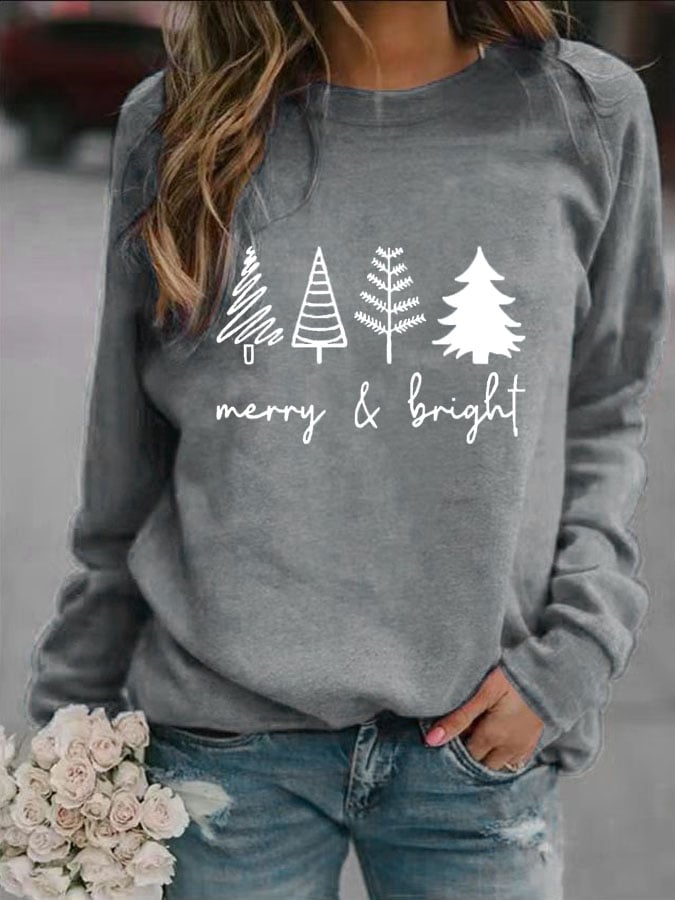 Merry And Bright Women's Christmas Print Long Sleeve Sweatshirt