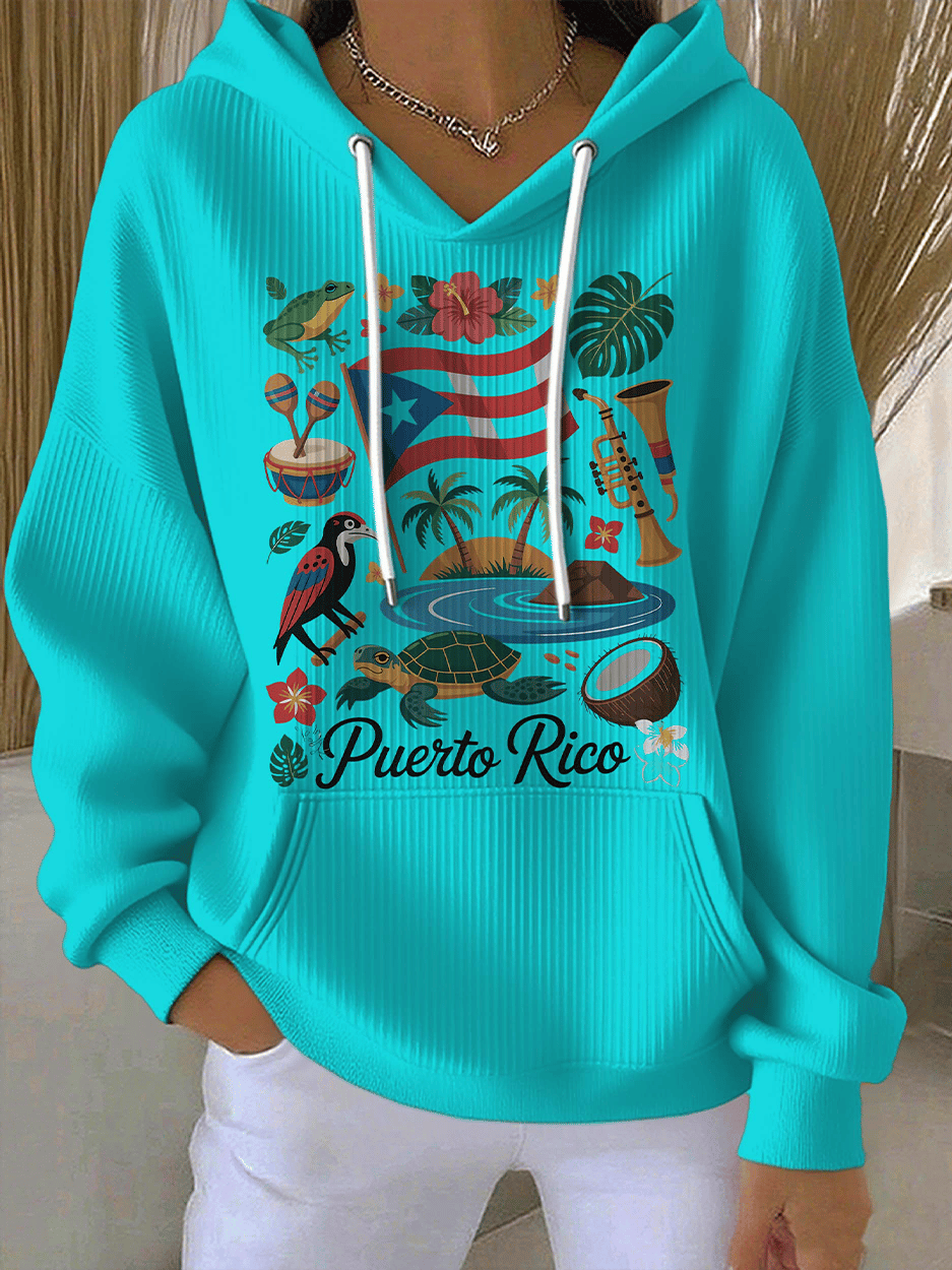 Women's Puerto Rico Print Casual Hoodies