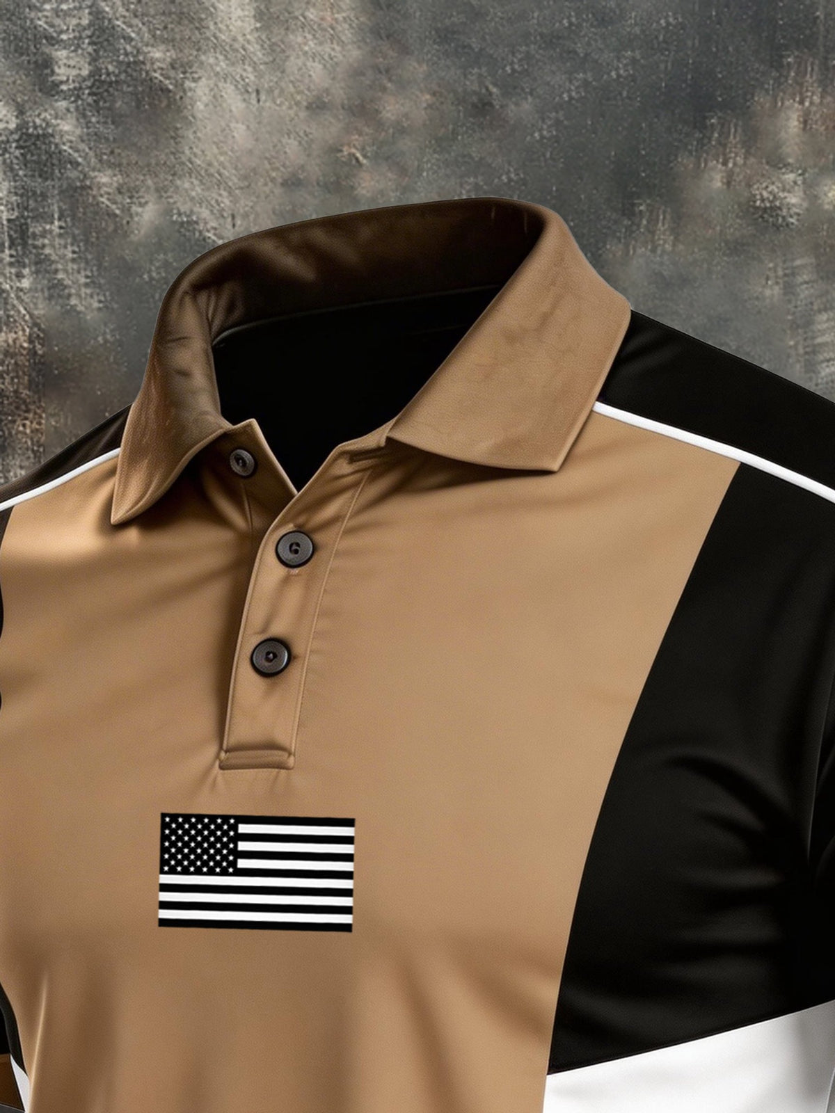 Men's Retro Patriotic Color-Block Short-Sleeve Polo Shirt