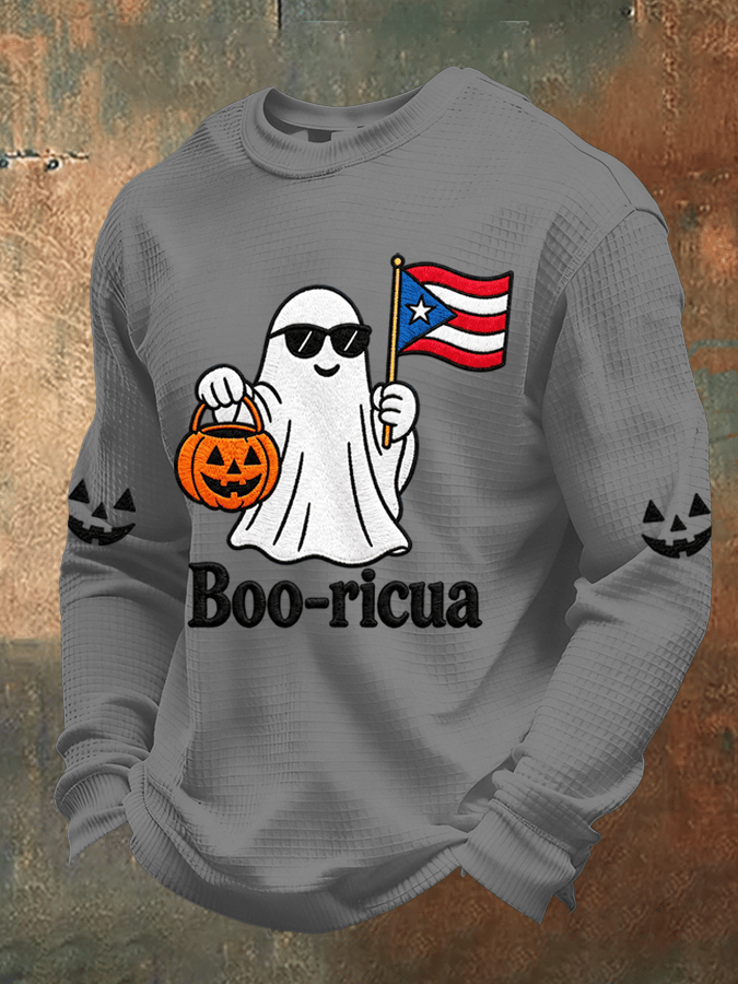 Men's Boricua Halloween Waffle-Knit Long-Sleeve Top