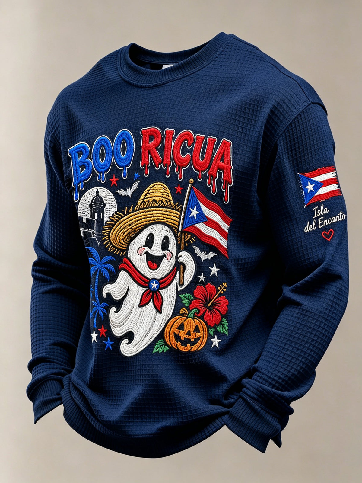 Men's Boricua Halloween Waffle-Knit Long-Sleeve Top