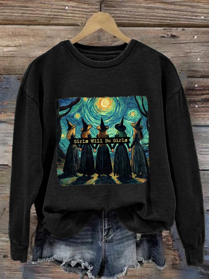 Women's Halloween Witch Print Casual Sweatshirt
