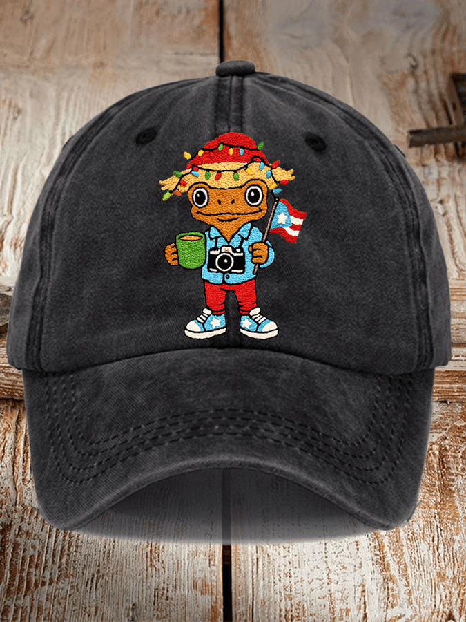 Unisex Washed Cotton Puerto Rican Christmas Print Hat