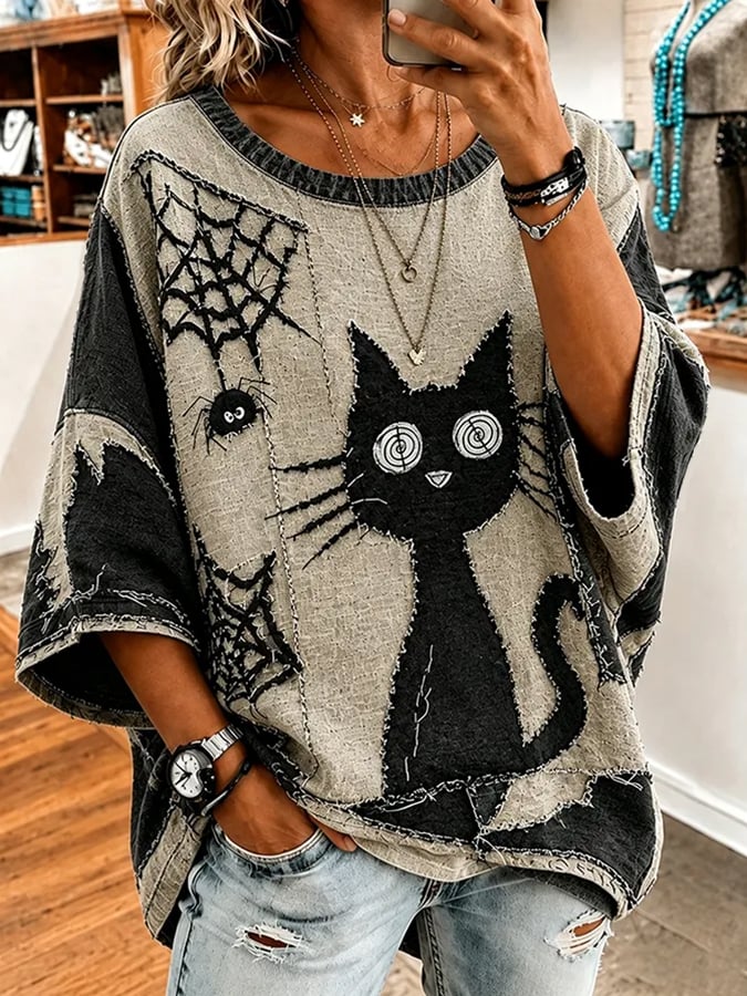 Women's Halloween Cat Print Hoodie
