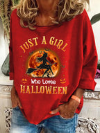 Women's Just A Girl Who Loves Halloween Printed Crew Neck Sweatshirt