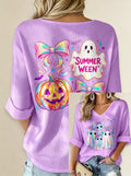 Women‘s Summerween Vibes Printed Long Sleeve Top