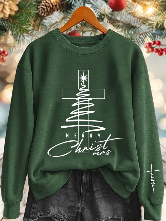 Women'S Christian Christmas Cross Design Sweatshirt