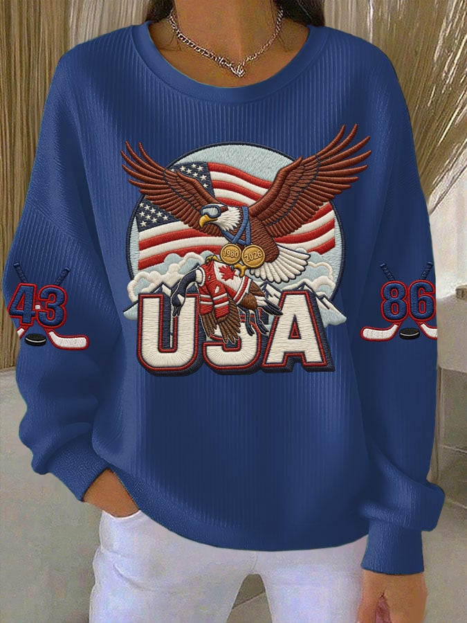 Women's Retro USA Ice Hockey Print Sweatshirt