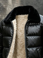 Men'S Vintage Warm Soft Leather Large Fur Collar Outdoor Jacket