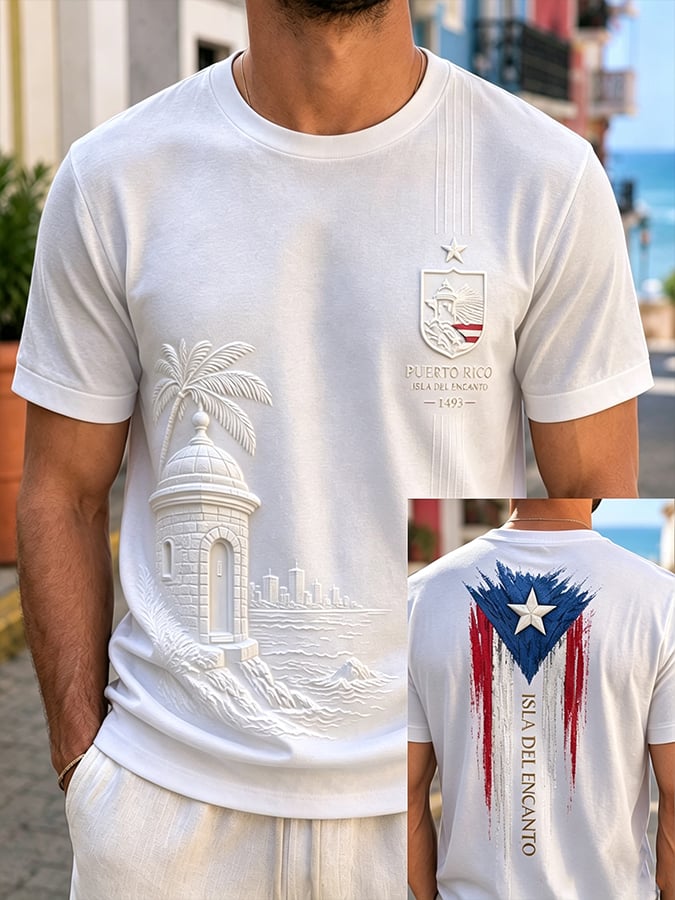 Men's Puerto Rico Art Printed Short-sleeved T-shirt