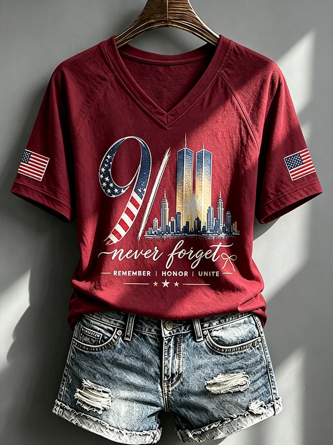 Women's  Retro  9.11 Never Forget Print T-shirt
