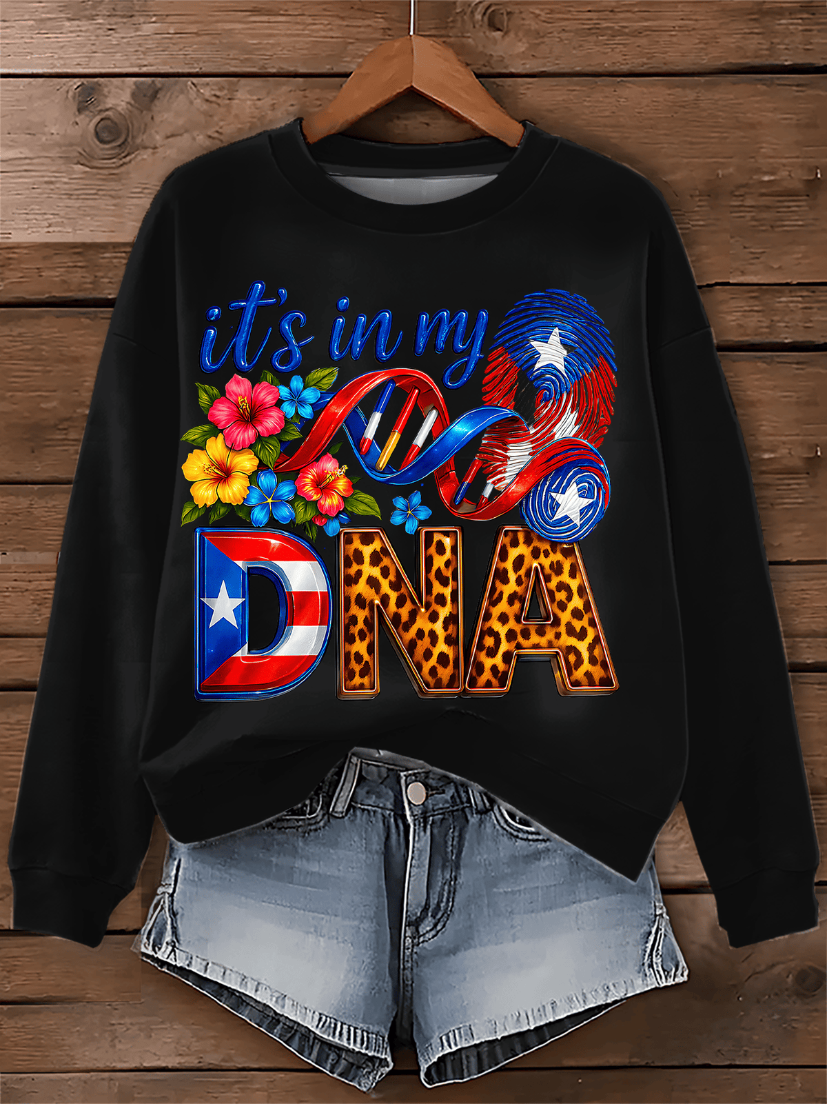 Puerto RIco Flower Boricua Decorate Printed Sweatshirt