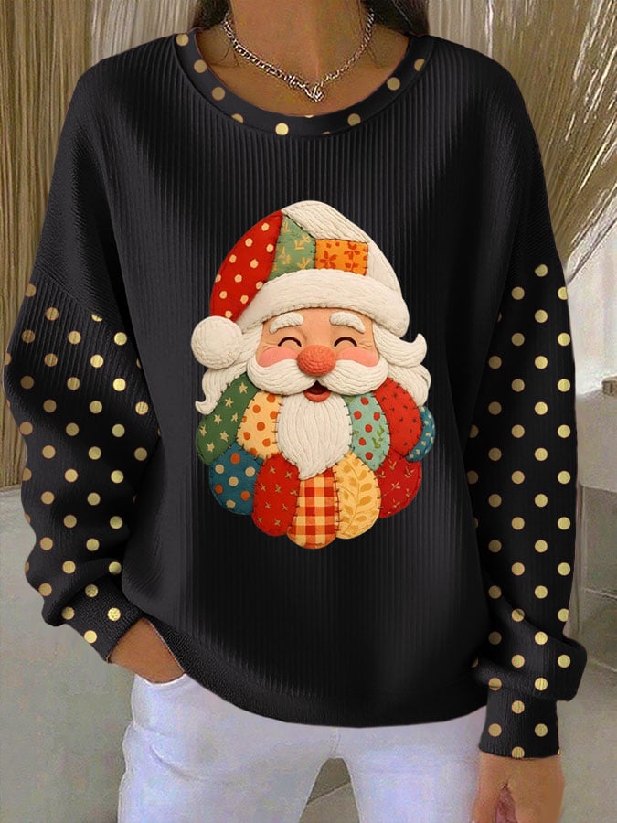 Women's Santa Claus Print Knitted Crew Neck Long Sleeve Top