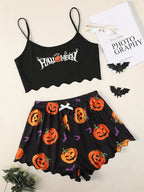Women'S Halloween Sleeveless Suspender Pajamas Set