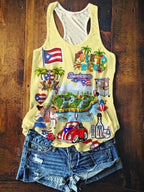 Puerto Rico Printed Casual Tank Top