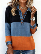 Women'S Contrasting Knitted Lapel Top