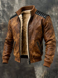 Men'S Vintage Distressed Leather Outdoor Jacket Cotton Coat