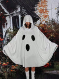 Unisex Ghost Print Halloween Hooded Cape