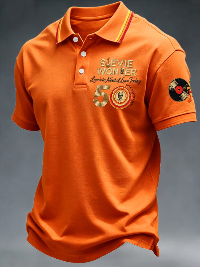 Men's Short-Sleeve Polo Shirt with Music Tour Print