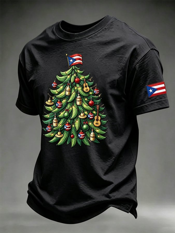 Men's Puerto Rico Christmas Print Casual T-Shirt