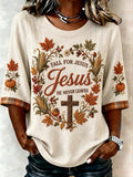 Women's Autumn Harvest Pumpkin and Wheat Stalk Plaid Top