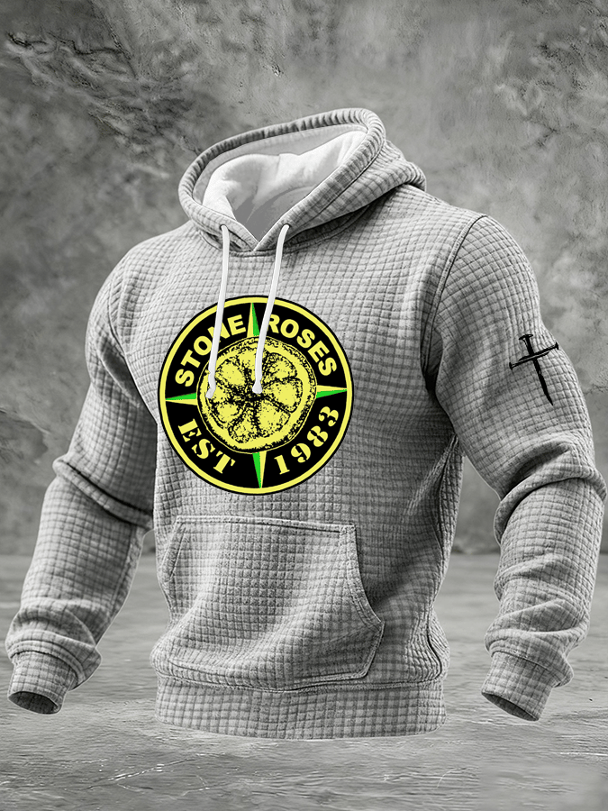 Men's Music Print Checkered Hooded Sweatshirt