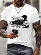 Men's Stupid Canadian Wolf Bird Print T-Shirt