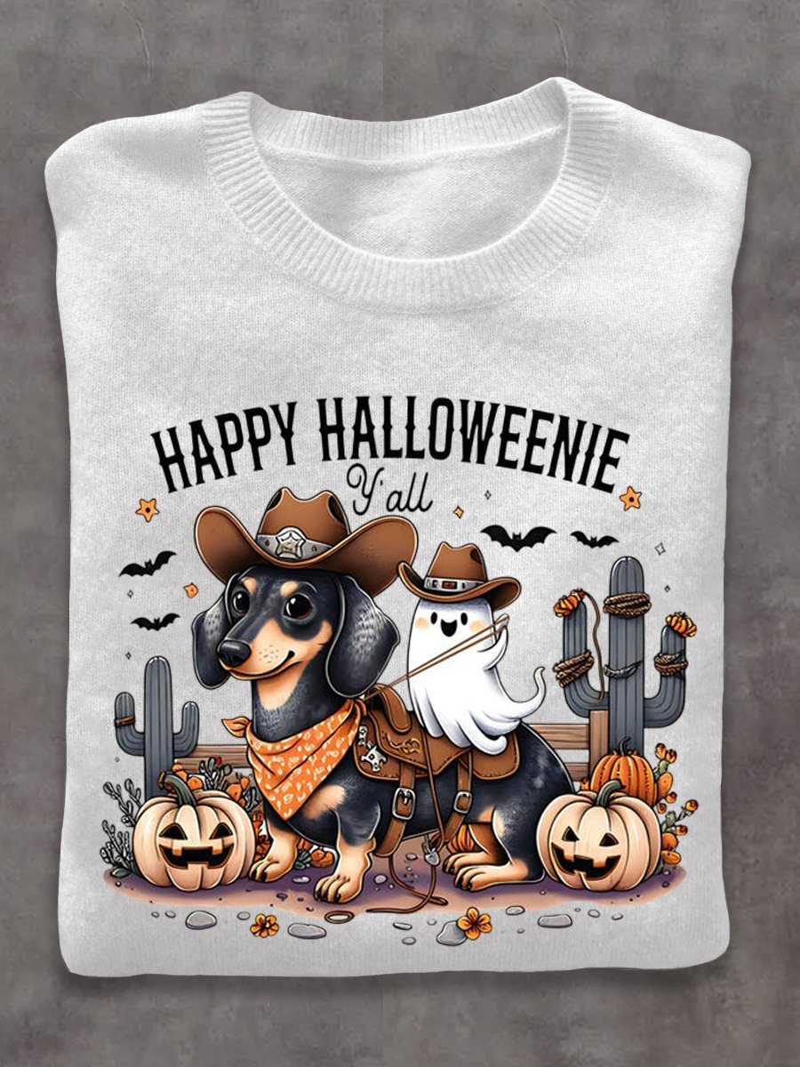 Dog Ghost West Halloween Art Print Thin Sweater