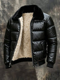 Men'S Vintage Warm Soft Leather Large Fur Collar Outdoor Jacket