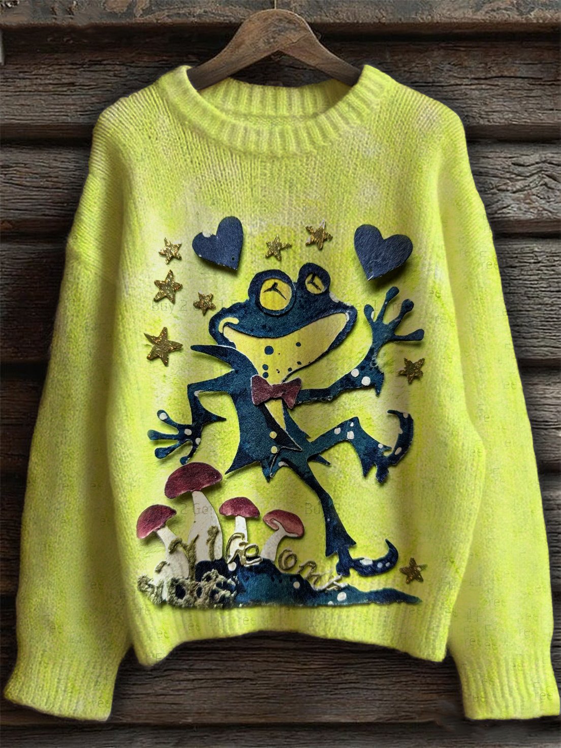 Halloween Funny Frog Colorful Casual Print Cozy Knit Sweater
