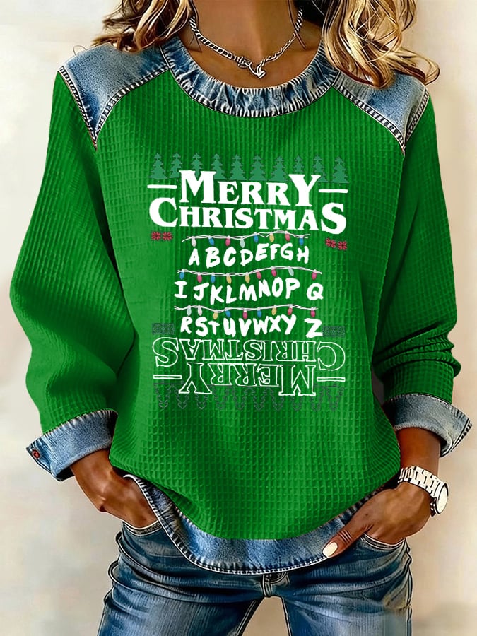 Retro Merry Christmas String Lights Upside Down Print Sweatshirt