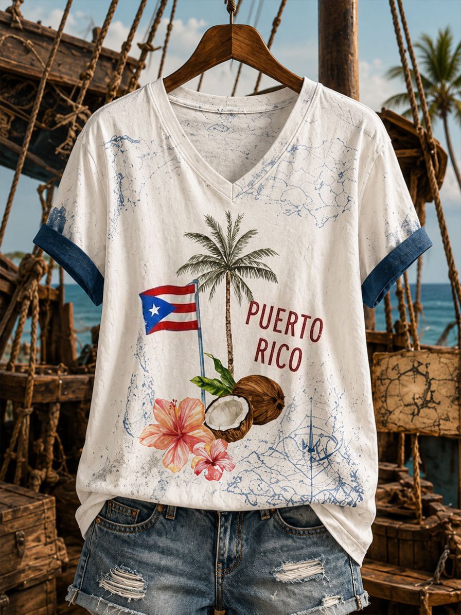 Women's Puerto Rico Pride Art Printed T-shirt