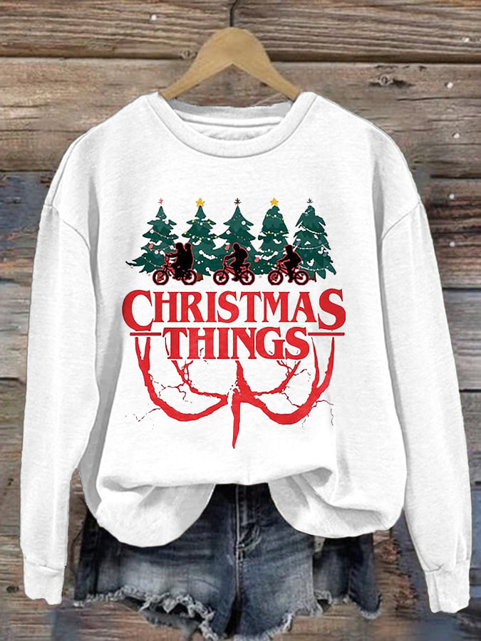 Women's Casual Christmas Dog Print Long Sleeve Sweatshirt