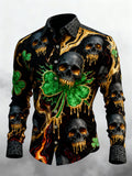 Men's Retro St. Patrick's Day Skull Long-Sleeved Shirt