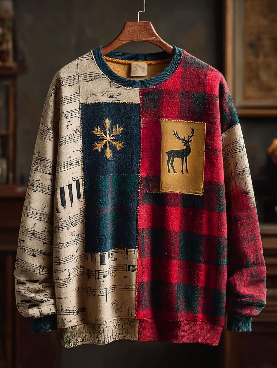 Men's Retro Casual Musical Note Christmas Party Art Sweatshirt
