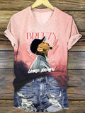 Women's Singer V-neck Printed Short-sleeved T-shirt