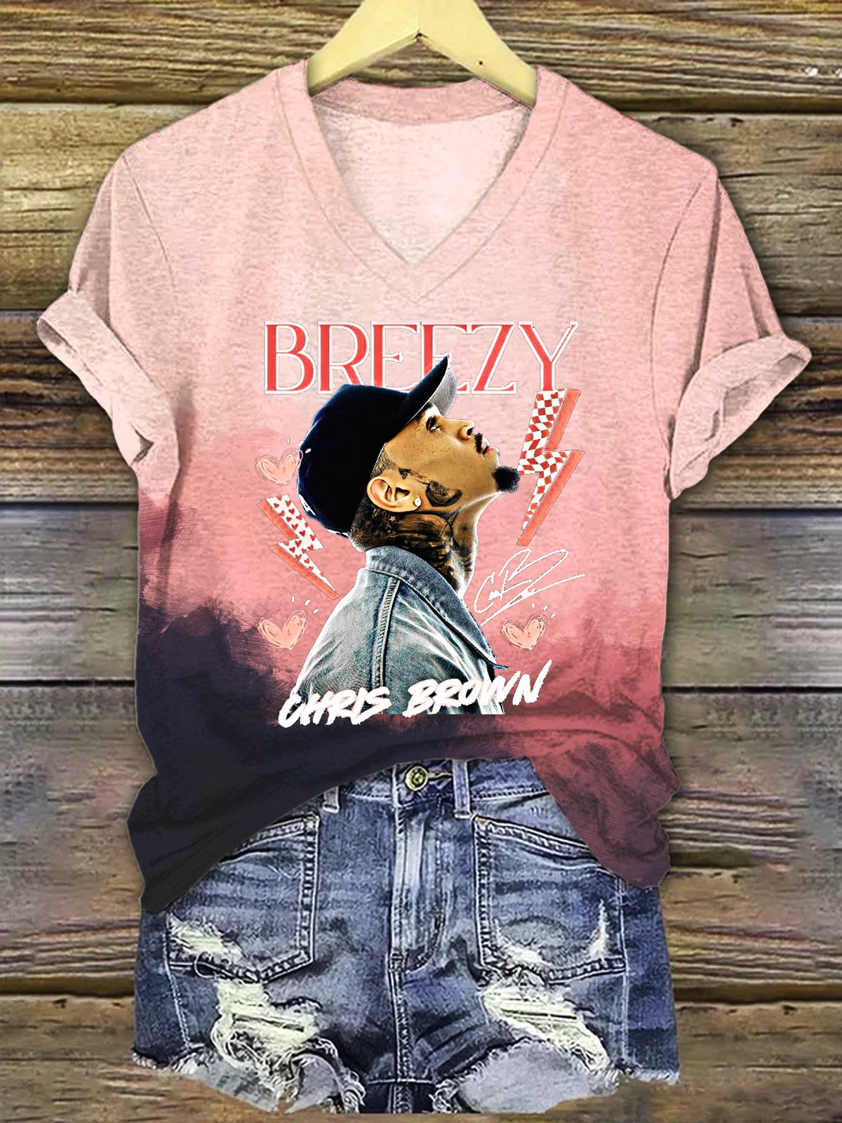 Women's Singer V-neck Printed Short-sleeved T-shirt