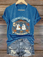 V-Neck Retro Gilmore Ghouls Where You Haunt, I Will Follow Print T-Shirt