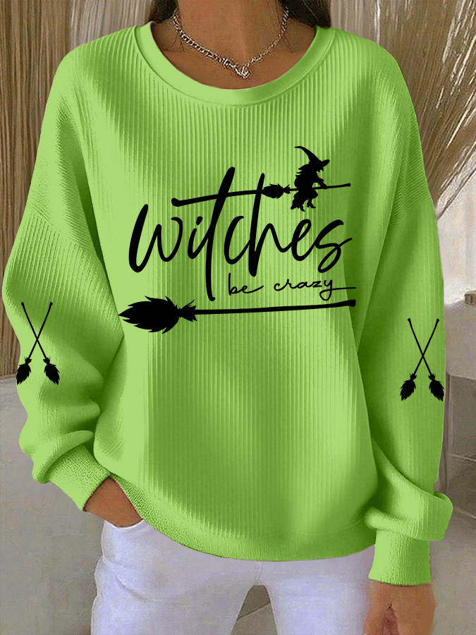 Women's Witch Be Crazy Print Knit Crew Neck Long Sleeve Top