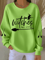 Women's Witch Be Crazy Print Knit Crew Neck Long Sleeve Top