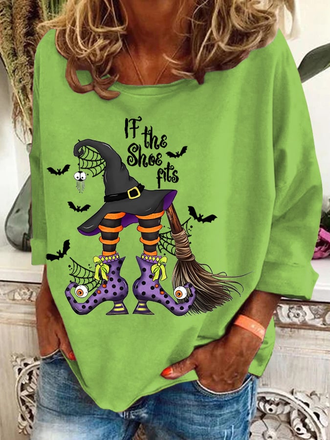 Women's Halloween If The Shoe Fits Printed Crew Neck Sweatshirt