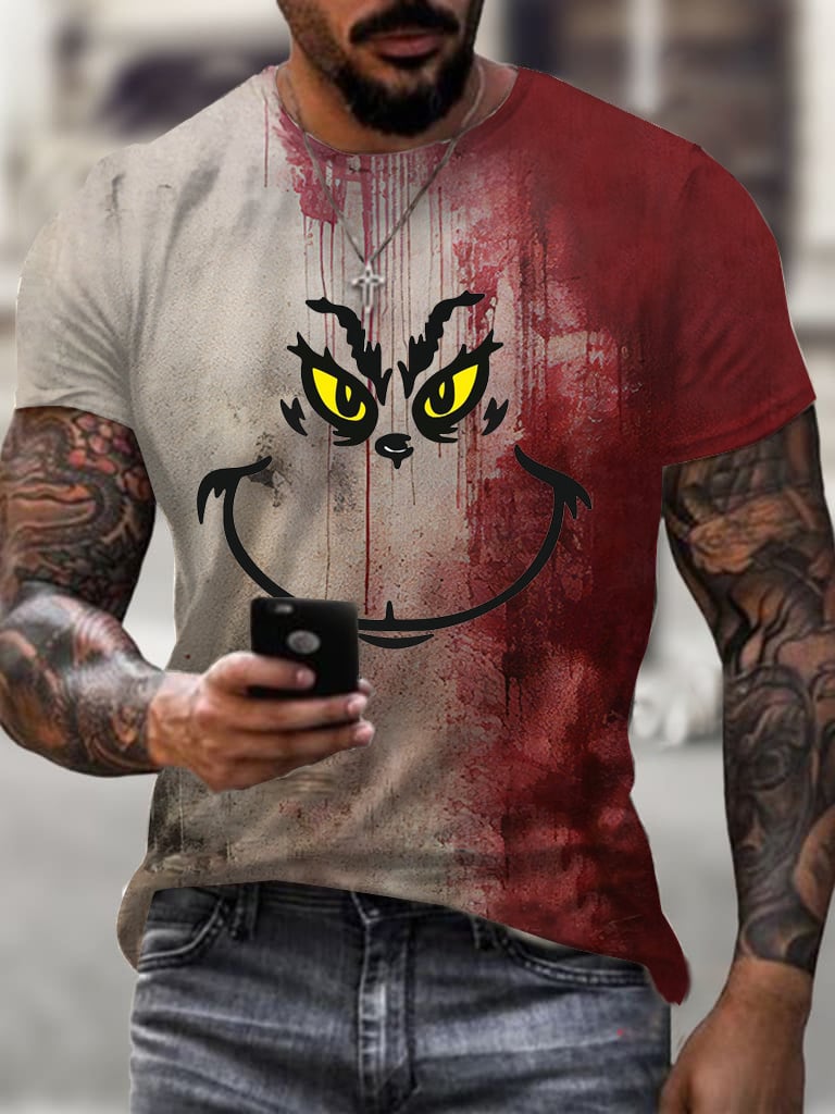 Men's Fashion Casual Halloween Horror Expression Print T-shirt